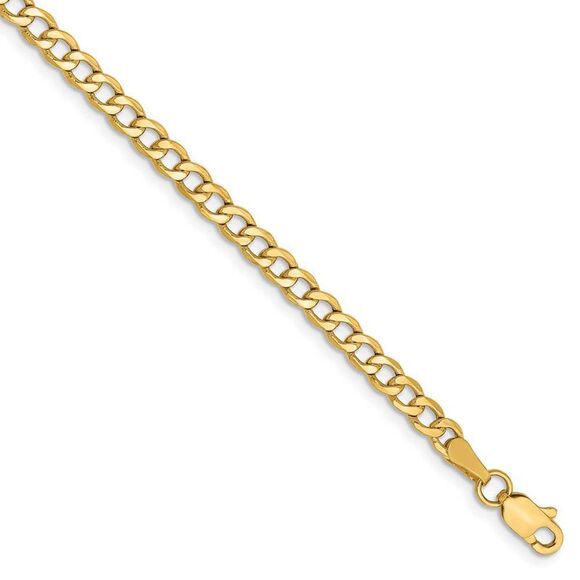 3.35mm 14k Yellow Gold Hollow Curb Link Chain Bracelet 8 Inch